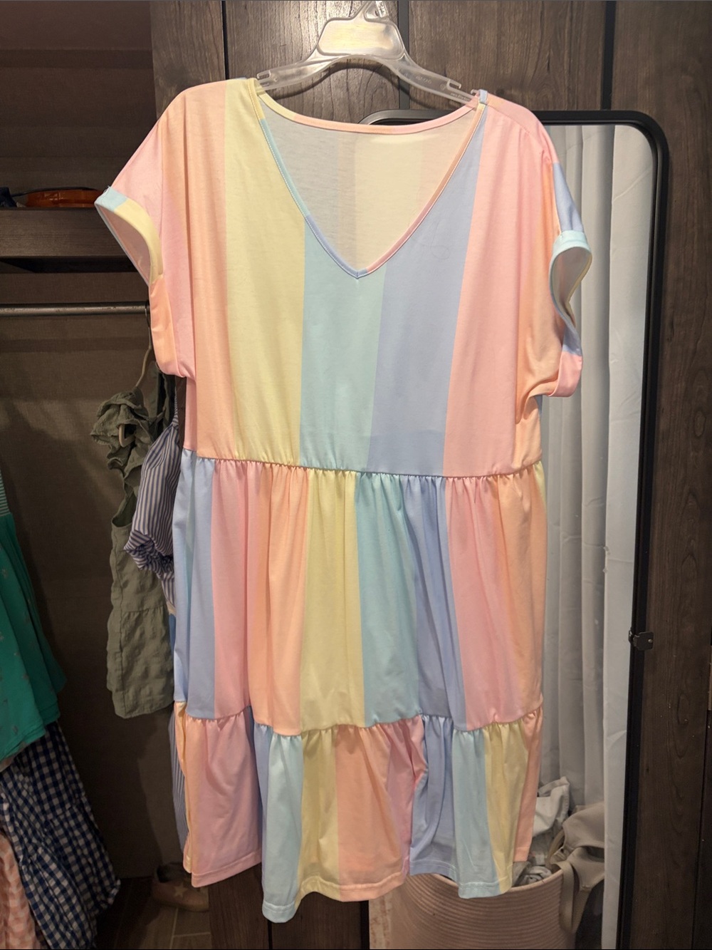 Pastel Rainbow Tiered women’s Dress - Soft V-Neck
